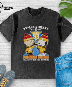 Alt Text: Original Peanuts 93rd Anniversary 1933-2026 Pittsburgh Steelers Thank You For The Memories Washed T-Shirt design.