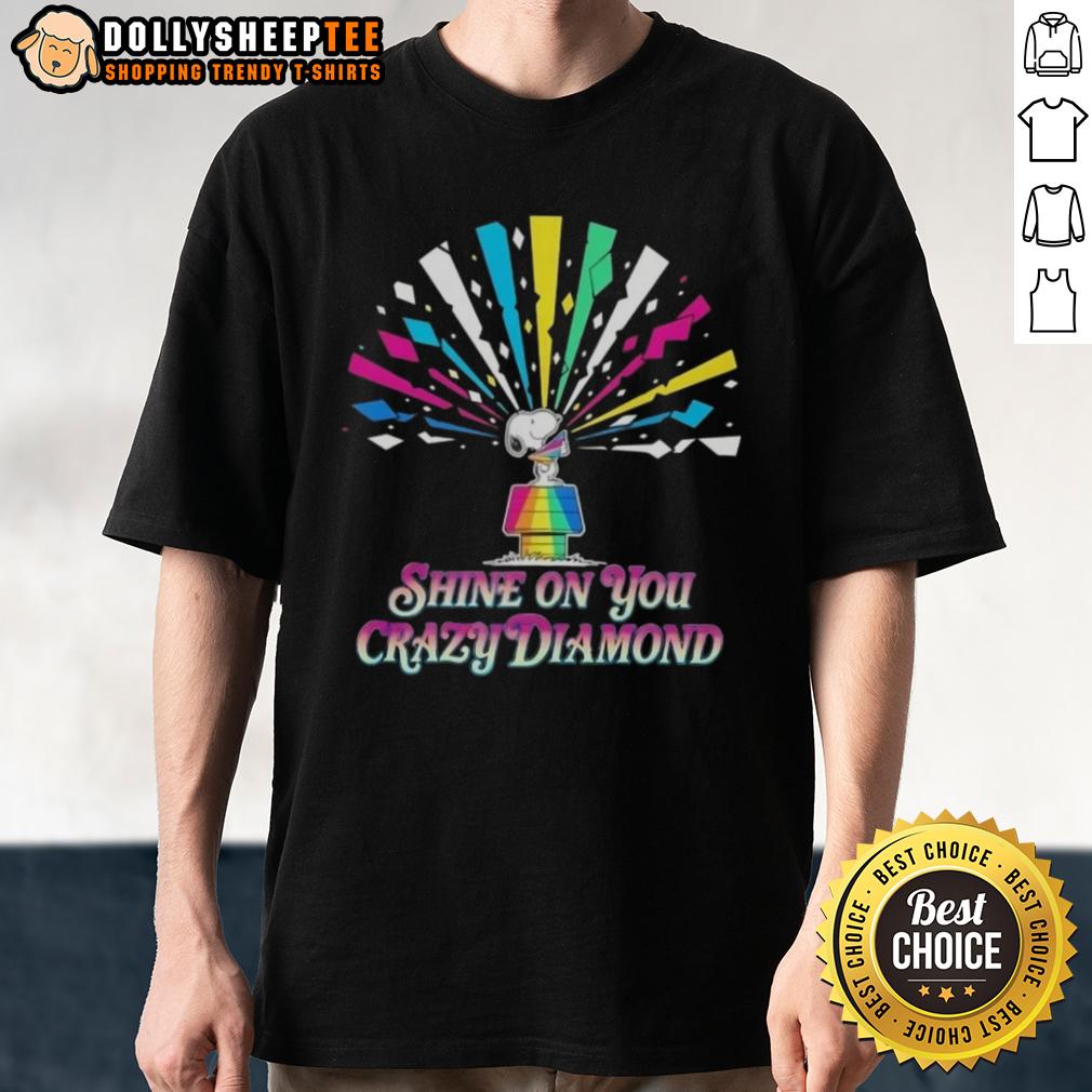 Original Peanuts Snoopy Shine On You Crazy Diamond T Shirt Alt Text: Original Peanuts Snoopy Shine On You Crazy Diamond T-Shirt featuring Snoopy in a vibrant graphic design.