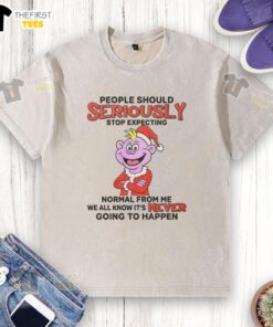 Original People Should Seriously Stop Expecting Normal From Me Christmas Washed T-Shirt in festive red color.