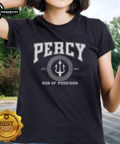 Original Percy Son of Poseidon Sea God Ladies Tee featuring a stylish design for fans of mythology and adventure.