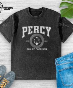 Original Percy Son of Poseidon Sea God washed t-shirt featuring a vibrant design inspired by Greek mythology.