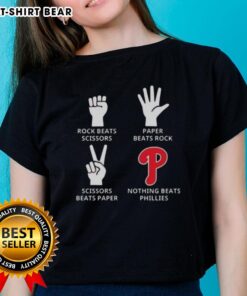 Original Philadelphia Phillies Ladies Tee featuring 'Nothing Beats Rock, Beats Scissors, Paper Beats Rock' design.