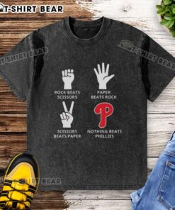 Original Philadelphia Phillies t-shirt featuring 'Nothing Beats Rock, Paper, Scissors' graphic design.
