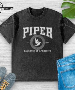 Original Piper Daughter of Aphrodite Rebel Heart washed t-shirt featuring a stylish design for fans of Greek mythology.
