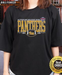 Alt Text: Original Pitt Panthers 2025 Go Bowling Military Bowl logo on a ladies tee, perfect for fans and supporters.