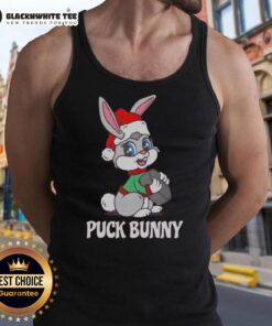 Original Puck Bunny Christmas Tank Top featuring festive graphics for hockey fans, perfect for holiday celebrations.