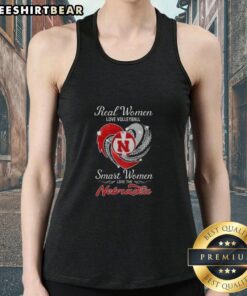 Original real women love volleyball tank top featuring a smart design for Nebraska fans, perfect for sports enthusiasts.