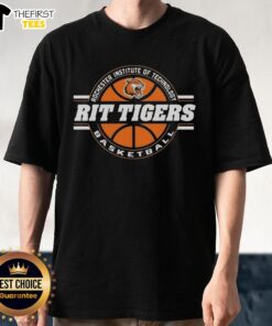 Alt Text: Original Rit Tigers Basketball Ringspun T-Shirt featuring Rochester Institute Of Technology logo in vibrant colors.