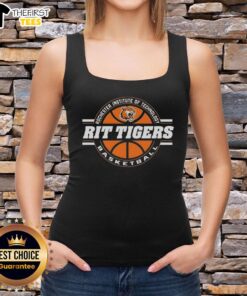 Alt Text: Original RIT Tigers Basketball ringspun tank top featuring the Rochester Institute of Technology logo and vibrant colors.