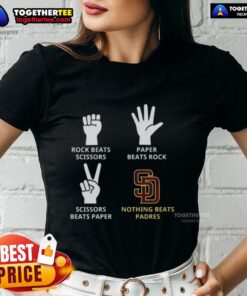 Original San Diego Padres tee featuring 'Nothing Beats Rock, Paper, Scissors' design for ladies.