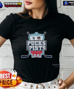 Alt Text: Original Seattle Kraken Pucks and Pints logo on a ladies tee, showcasing team spirit and stylish design.