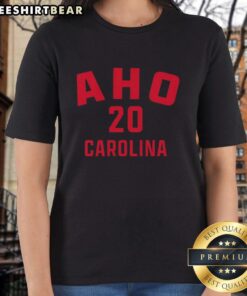 Alt Text: Original Sebastian Aho 20 Carolina Hurricanes hockey ladies tee featuring vibrant team colors and stylish design.