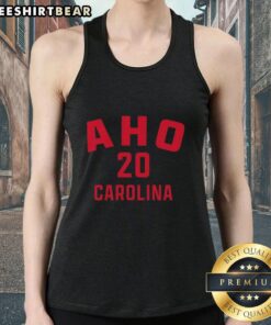 Alt Text: Original Sebastian Aho Carolina Hurricanes hockey tank top, showcasing team colors and player graphics.