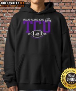 Alt Text: Original TCU Horned Frogs 2025 Valero Alamo Bowl Logo Hoodie featuring team colors and design elements.