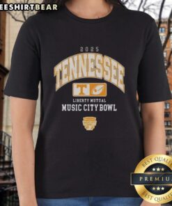 Original Tennessee Volunteers Football Liberty Mutual Music City Bowl 2025 Ladies Tee in vibrant orange.