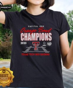Alt Text: Original Texas Tech Red Raiders 2026 Orange Bowl Champions Classic Ladies Tee featuring team logo and vibrant colors.