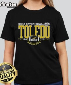 Original Toledo Rockets Boca Raton Bowl 2025 ladies tee featuring vibrant team colors and stylish design.