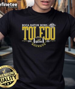 Alt Text: Original Toledo Rockets Boca Raton Bowl 2025 T-shirt featuring bold graphics and team colors for fans and supporters.