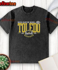 Alt Text: 2025 Original Toledo Rockets Boca Raton Bowl washed t-shirt featuring team logo and vibrant colors.