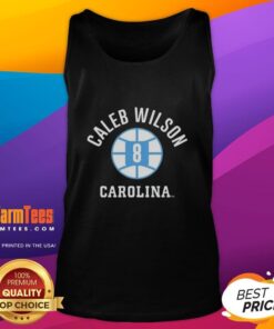 Alt Text: Original UNC Tar Heels basketball tank top featuring Caleb Wilson's name and number 8, perfect for fans.