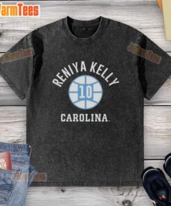 Alt Text: Original UNC Tar Heels basketball Reniya Kelly washed t-shirt, featuring team colors and logo for fans.