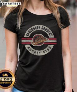 Vintage Vancouver Canucks ladies tee featuring original logo in a stylish surround design for fans and fashion lovers.