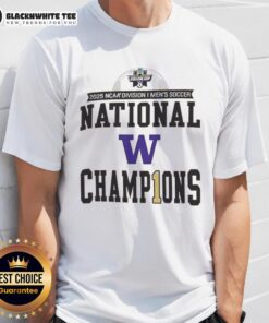 Alt Text: Original Washington Huskies 2025 NCAA Division Men's Soccer National Champions T-Shirt showcasing team pride and victory.