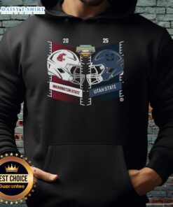 Alt Text: 2025 Famous Idaho Potato Bowl helmet hoodie featuring Washington State Cougars vs Utah State Aggies design.