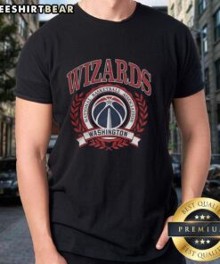 Original Washington Wizards NBA logo t-shirt featuring a laurel wreath frame in a retro design.