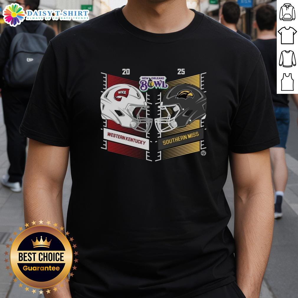 Original Western Kentucky Hilltoppers Vs Southern Miss Golden Eagles 2025 New Orleans Bowl T-Shirt Original Western Kentucky Hilltoppers vs Southern Miss Golden Eagles 2025 New Orleans Bowl T-Shirt design featuring team logos.