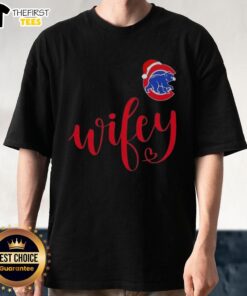 Original Wifey Chicago Cubs Santa Hat Merry Christmas T-Shirt featuring festive design for Cubs fans celebrating the holidays.