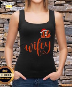 Alt Text: Original Wifey Cincinnati Bengals Santa Hat Merry Christmas Tank Top for festive football fans.