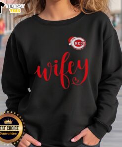 Original Wifey Cincinnati Reds sweatshirt with Santa hat, perfect for a Merry Christmas celebration and team spirit.
