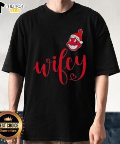 Original Wifey Cleveland Indians Santa Hat Merry Christmas T-Shirt featuring festive design and team logo for holiday cheer.