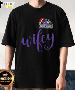 Original Wifey Colorado Rockies Santa Hat Merry Christmas T-Shirt featuring festive design for Rockies fans.