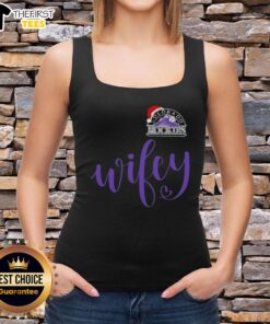 Alt Text: Original Wifey tank top featuring Colorado Rockies design with Santa hat for a Merry Christmas celebration.