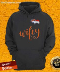 Original Wifey Denver Broncos Santa Hat Merry Christmas Hoodie for festive fans, showcasing team spirit and holiday cheer.