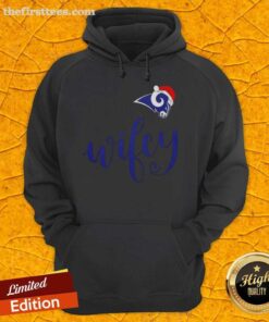 Original Wifey Los Angeles Rams Santa Hat Merry Christmas Hoodie for festive NFL fans celebrating the holiday season.