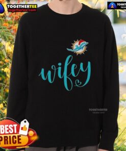 Original Wifey Miami Dolphins sweatshirt with Santa hat for Merry Christmas, perfect for festive NFL fans.