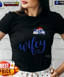 Original Wifey Seattle Seahawks Santa Hat Merry Christmas Ladies Tee - festive design for Seahawks fans this holiday season.