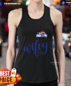 Original Wifey Seattle Seahawks Santa Hat Merry Christmas Tank Top featuring festive design for holiday football fans.