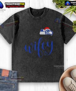 Original Wifey Seattle Seahawks Santa Hat Merry Christmas washed t-shirt, perfect for festive football fans.