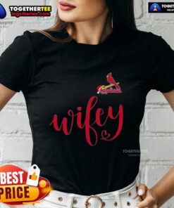 Original Wifey St. Louis Cardinals Santa Hat Merry Christmas Ladies Tee with festive design for holiday cheer.