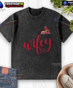 Alt Text: Original Wifey St. Louis Cardinals Santa Hat Merry Christmas washed t-shirt featuring festive holiday design.