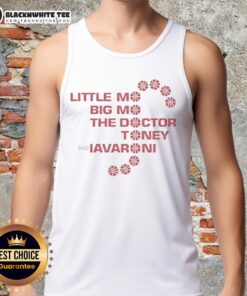 Funny Little Mo and Big Mo wearing tank tops with The Doctor, Toney, and Iavaroni designs, perfect for a casual look.