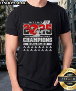 Alt Text: Premium 2025 Back 2 Back SEC Champions Georgia Bulldogs T-Shirt showcasing team pride and championship spirit.