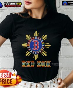 Alt Text: Premium 2025 Boston Red Sox Baseball X Hispanic Ladies Tee featuring stylish design and vibrant team colors.