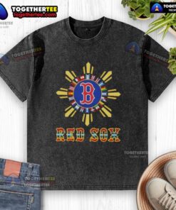 Alt Text: Premium 2025 Boston Red Sox Baseball X Hispanic Washed T-Shirt featuring vibrant team colors and a stylish design.