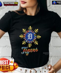 Premium 2025 Detroit Tigers Baseball X Hispanic Ladies Tee showcasing vibrant team colors and stylish design.