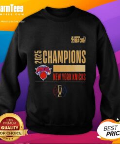 Premium 2025 NBA Cup Champions New York Knicks logo sweatshirt featuring bold team colors and stylish design.